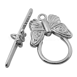 Brass Toggle Clasps, Butterfly, Platinum, 22x31mm, 35x4x3mm