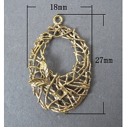 Oval Brass Pendant Rhinestone Settings, Nickel Free and Lead Free, Unplated, Size: about 18mm wide, 27mm long, 2.5mm thick, hole: 1.5mm