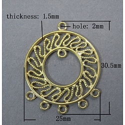 Brass Chandelier Components, Donut, Unplated, Lead Free & Nickel Free, Size: about 25mm wide, 30.5mm long, 1.5mm thick, hole: 2mm