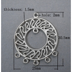 Brass Chandelier Components, Donut, Silver, Lead Free, Size: about 25mm wide, 30.5mm long, 1.5mm thick, hole: 2mm
