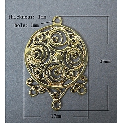 Brass Chandelier Components, Flat Round, Unplated, Lead Free & Nickel Free, Size: about 17mm wide, 25mm long, 1mm thick, hole: 1mm