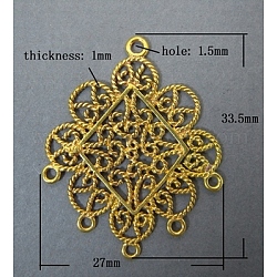 Brass Chandelier Components, Flower, Golden, Lead Free & Nickel Free, Size: about 27mm wide, 33.5mm long, 1mm thick, hole: 1.5mm