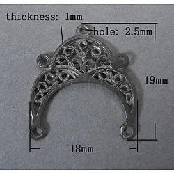 Brass Links, Filigree, Gunmetal, Lead Free & Nickel Free, Size: about 18mm wide, 19mm long, 1mm thick, hole: 2.5mm