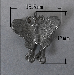 Brass Chandelier Components, Butterfly, Gunmetal, Lead Free & Nickel Free, Size: about 15.5mm wide, 17mm long, 8.5mm thick, hole: 2mm