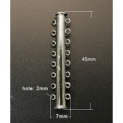 8-strands Brass Slide Lock Clasps, Jewellery Accessory, 16 Holes, Platinum, 45x7mm, Hole: 2mm