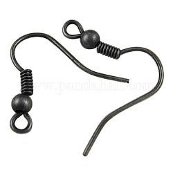 Латунные крючки для сережек, провод уха, с горизонтальной петлей, без никеля , металлический черный, 17~19x16~18x0.8 мм, 20 датчик, отверстие : 2 мм