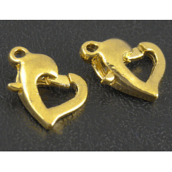 Alloy Lobster Claw Clasps, Heart, Golden Color, about 9mm wide, 12mm long, 4mm thick, hole: 1.2mm
