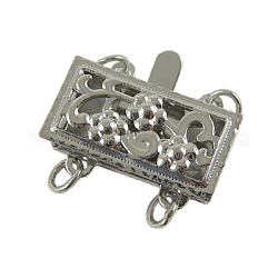 Filigree Brass Box Clasps, Platinum Color, about 14mm wide, 16mm long, hole: 2mm,
