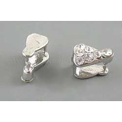Brass Pinch Bails with Rhinestone, Ice Pick, Nickel Free, Platinum Color, about 5.5mm wide, 8.5mm long, 7.5mm thick