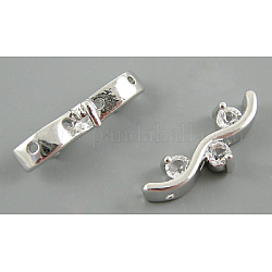 Brass Rhinestone Bar Spacers, Nickel Free, Platinum Color, about 3.5mm wide, 19mm long, 7mm thick, hole: 0.5mm
