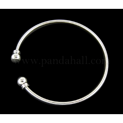 Adjustable Brass Torque Cuff Bangle Making, Platinum, 59mm, 3mm, Removable Ball Beads at the end: about 8mm