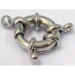 Brass Spring Ring Clasps, Jewelry Findings, Platinum color, about 18mm in diameter, hole: about 3.2mm