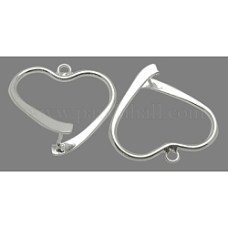 Brass Ice Pick Pinch Bails, Heart, Nickel Free, Silver Color Plated, 23~24x25~27mm, Hole: 2mm