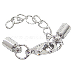 Brass Chain Extender, Lobster Cord Clasp Sets, Platinum Color, about 7mm wide, 32mm long, hole: 3mm, about 2.5mm inner diameter
