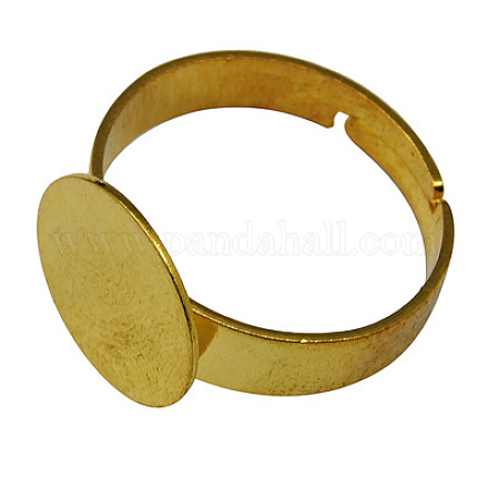 真鍮製リングパーツ  パッドリングパーツ  作るヴィンテージリング用  調整可能  金色  サイズ：リング：約17内径  トレイ：直径約12mm KK-J104-G-1