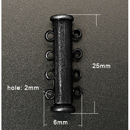 1連真鍮製スライドロッククラスプ  マルチ連ジュエリーのコンポーネント  4の穴  ガンメタ色  8mm  穴：25x6mm KK-Q357-2-1