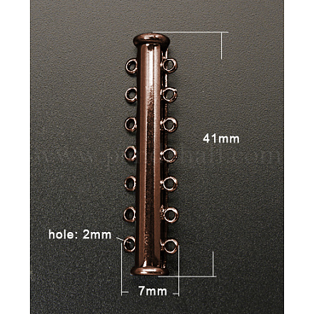 1連真鍮製スライドロッククラスプ  マルチ連ジュエリーアクセサリー  7の穴  赤銅鉱  14mm  穴：41x7mm KK-Q358-4-1