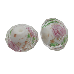 Handmade Gold Sand Lampwork Beads, Inner Flower, Faceted, Rondelle, White, about 8mm in diameter, 6mm thick, hole: 1.5mm