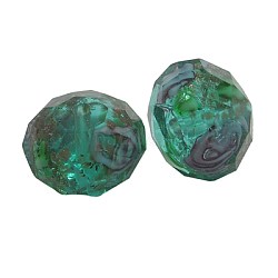 Handmade Gold Sand Lampwork Beads, Inner Flower, Faceted, Rondelle, Light Sea Green, about 10mm in diameter, 8mm thick, hole: 1.5mm