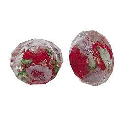 Handmade Gold Sand Lampwork Beads, Inner Flower, Faceted, Rondelle, Red, about 10mm in diameter, 8mm thick, hole: 1.5mm