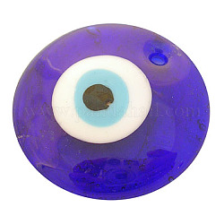 Handmade Lampwork Pendants, Halloween, Evil Eye Style, Flat Round, Blue, Size: about 40mm in diameter, hole: 4mm