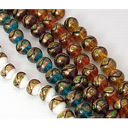 Handmade Lampwork Bead Strands, with Gold Sand, Round, Mixed Color, 12mm, Hole: 2mm