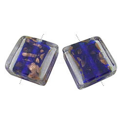 Handmade Lampwork Beads, with Gold Sand, Square, Blue, Size: about 12mm long, 12mm wide, hole: 2mm