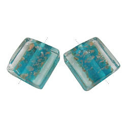 Handmade Lampwork Beads, with Gold Sand, Square, Teal, Size: about 12mm long, 12mm wide, hole: 2mm