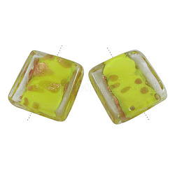 Handmade Lampwork Beads, with Gold Sand, Square, Yellow, Size: about 12mm long, 12mm wide, hole: 2mm