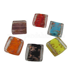 Handmade Lampwork Beads, with Gold Sand, Square, Mixed Color, Size: about 12mm long, 12mm wide, hole: 2mm