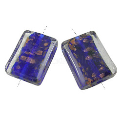 Handmade Lampwork Beads, with Gold Sand, Rectangle, Blue, Size: about 20mm long, 15mm wide, hole: 2.5mm