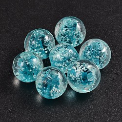 Handmade Luminous Lampwork Beads, Round, DeepSky Blue, 16mm, Hole: 2mm