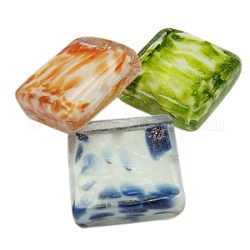 Handmade Lampwork Beads, with Colorful Powder, Square, Mixed Color, Size: about 20mm wide, 20mm long, 7mm thick, hole: 2mm
