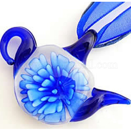 手作りランプワークペンダント  内側の花のスタイル  ティーポット  ブルー  サイズ：幅さ約55mm  長さ40mm LAMP-C1115-1-1