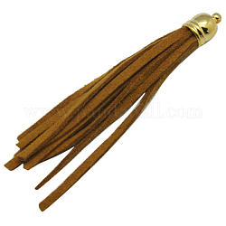 Suede Tassels, with Golden Color Brass Findings, Nice for DIY Earring or Cell Phone Straps Making, Goldenrod, about 10mm wide, about 83mm long, hole: 2mm