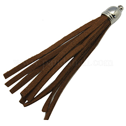 Suede Tassels, with Platinum Color Brass Findings, Nice for DIY Earring or Cell Phone Straps Making, Chocolate, 10x60~83mm, Hole: 2mm