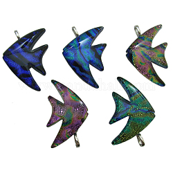 Handmade Dichroic Glass Pendants, Fish, Mixed Color, about 33~35mm wide, 45~50mm long, hole: 4mm