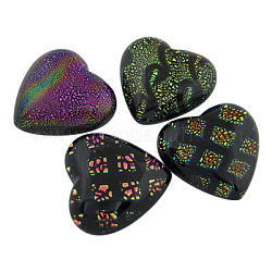 Handmade Dichroic Glass Cabochons Mix, Mother's Day Craft Findings, Heart, Assorted Colors, about 33mm wide, 33mm long, 7mm thick
