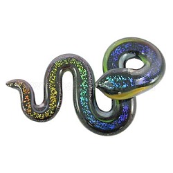 Handmade Dichroic Glass Big Pendants, Snake, Black, about 36mm wide, 62mm long, hole: 8mm