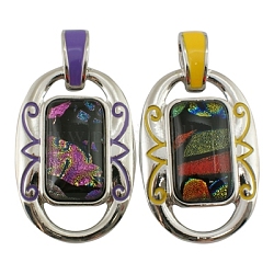 Dichroic Glass Big Pendants, with Alloy Findings, Mixed Color, about 40mm wide, 72mm long, 11mm thick, hole: 7mm