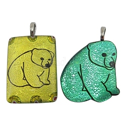 Dichroic Glass Pendants, with Alloy Findings, Bear, Mixed Color, about 27~32mm wide, 46mm long, 7mm thick, hole: 4mm
