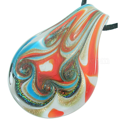 Handmade Dichroic Glass Big Pendants, Teardrop, Colorful, about 40mm wide, 58mm long, hole: 8~10mm