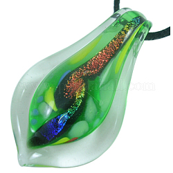 Handmade Dichroic Glass Pendants, Leaf, Colorful, about 32mm wide, 57mm long, hole: 8mm
