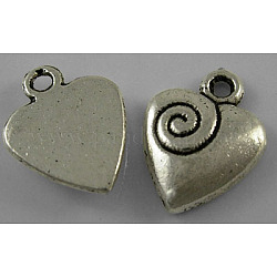 Tibetan Style Alloy Pendants, Cadmium Free & Nickel Free & Lead Free, Antique Silver, Heart, 14x11x3mm, Hole: 1mm, about 810pcs/1000g