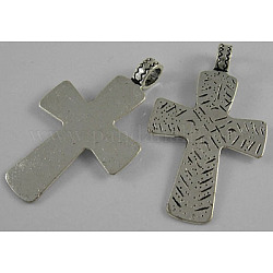 Tibetan Style Alloy Pendants, Lead Free, Cadmium Free and Nickel Free, Antique Silver, Cross, 48x29x1mm, Hole: 5.5mm