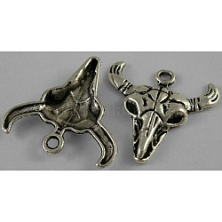 Tibetan Style Alloy Steer Pendants, Longhorn, Lead Free and Cadmium Free, Antique Silver