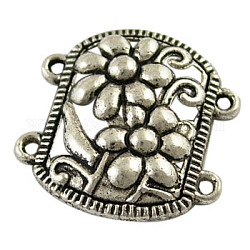 Tibetan Style Chandelier Component Links, Lead Free and Cadmium Free, Rectangle, Antique Silver, 21mm long, 21mm wide, 5mm thick, hole: 1.5mm