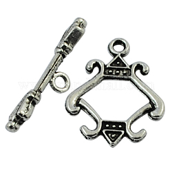Tibetan Style Alloy Toggle Clasps, Cadmium Free & Nickel Free & Lead Free, Rhombus, Antique Silver, Rhombus: about 23mm long, 18mm wide, Bar: about 25.5mm long, 5mm wide, hole: 2mm