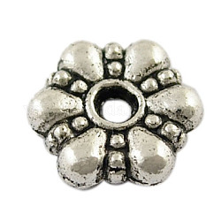 Tibetischer stil legierung perlen, Distanz, Blume, cadmiumfrei und bleifrei, Antik Silber Farbe, 11x3 mm, Bohrung: 1.5 mm