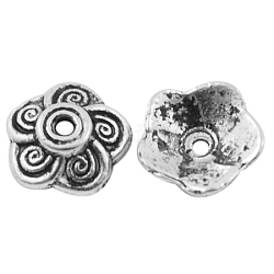 Tibetan Style Alloy Bead Caps, Lead Free and Cadmium Free, Antique Silver, 9x9x2.5mm, Hole: 1mm